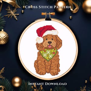 Patrón de punto de cruz contado para perro Cavapoo navideño / Descarga digital instantánea en PDF / Gráfico divertido de mini cockapoo