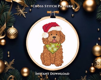 Christmas Cavapoo Dog Counted Cross Stitch Pattern | Digital Instant Download PDF| Funny Mini Cockapoo Chart