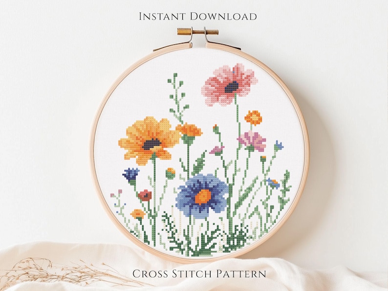 Wildflower Cross Stitch Pattern | Floral Bouquet Digital Download PDF ...