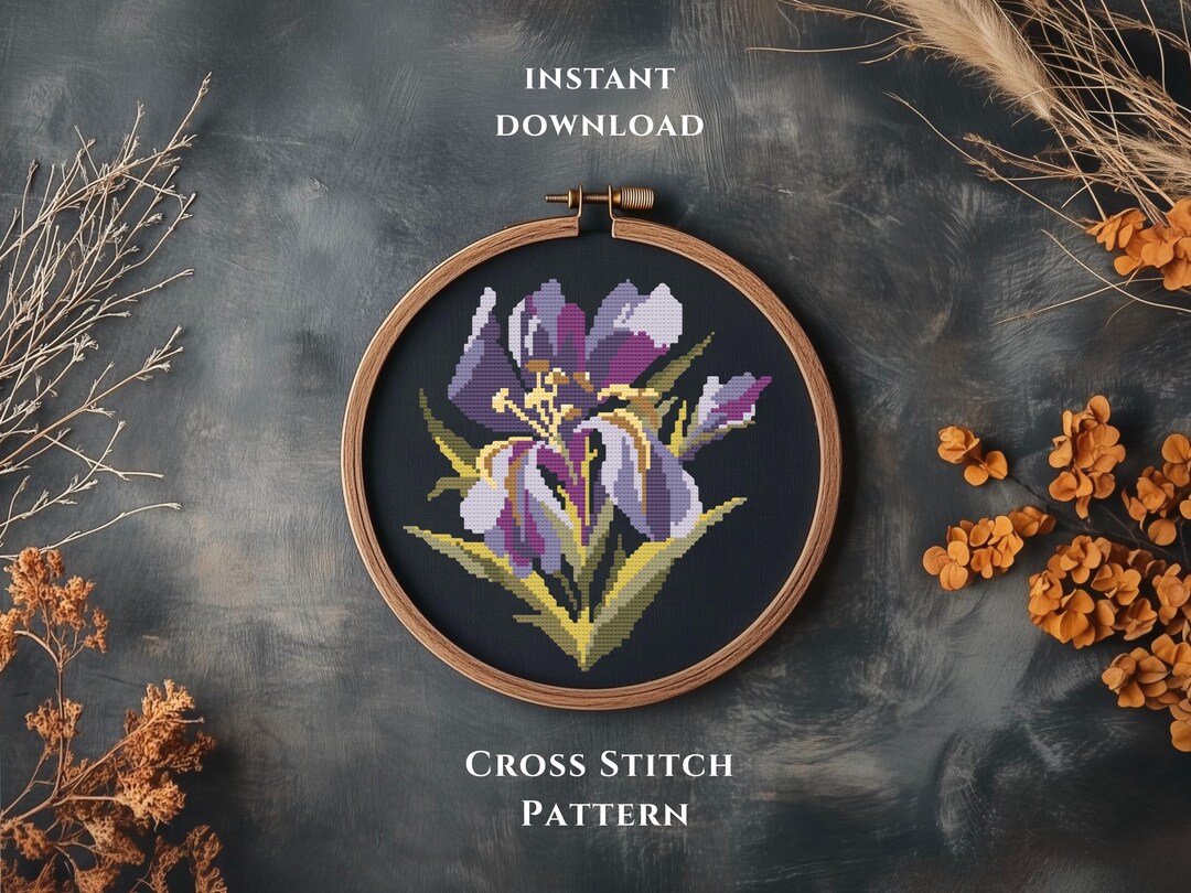Purple Iris Counted Cross Stitch Pattern | Digital Download PDF ...