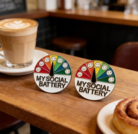 Social Battery Enamel Pin, Introvert Humor Meter, Mental Health Badge, Anxiety Lapel Pin