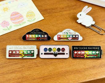 Interactive Mood Tracker Enamel Pin, Sliding Emotion Meter Brooch, Social Battery Lapel Pin Gift