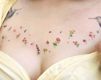 Wildflower Temporary Tattoo Design, Minimal Floral Tattoo Set,Tiny Flower Tattoo, Botanical Aesthetic TattooFeminine Tattoo Digital Download