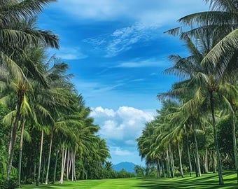 Tropical Palm Avenue Landscape Wall Art – Sunny Paradise Photography Print, Relaxing Beach Path Decor