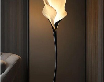 Lámpara de pie moderna con diseño floral PNG, elegante iluminación LED decorativa, lámpara de pie minimalista, diseño de interiores de lujo, descarga digital.
