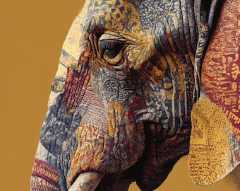 Colorful Abstract Elephant Art Print – Modern Boho Wall Decor, Textured Animal Illustration, Digital Download