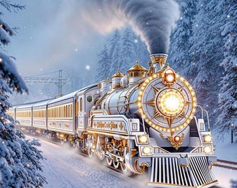 Christmas Steam Train Art Print | Vintage Snowy Landscape (Digital Download)