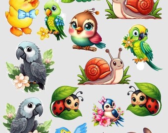 Paquete de imágenes prediseñadas de animales kawaii, conjunto de imágenes PNG de animales bebés, ilustración para guardería (descarga digital)