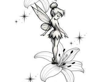 Hada de las flores de lirio, ilustración en blanco y negro (descarga digital)