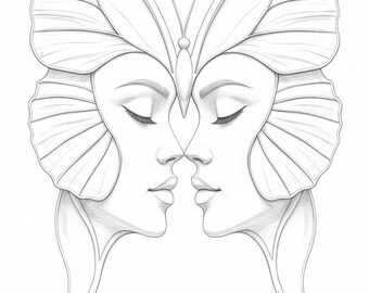 Butterfly Woman Line Art Print, Abstract Face Illustration, Minimalist Decor (Digital Download)