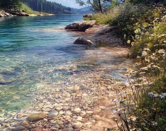 Lakeside Landscape Art Print – Peaceful Nature Scene (Digital Download)