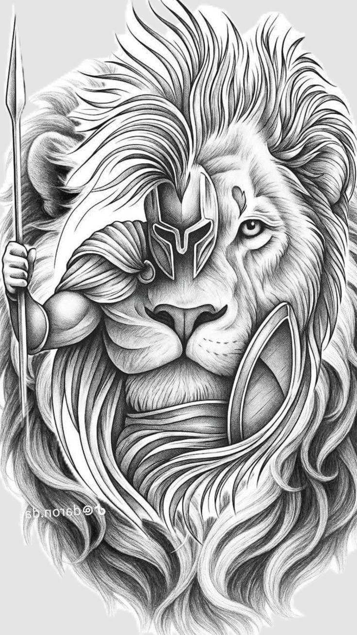Spartan Lion Warrior Sketch, Black and White Art (digital Download) - Etsy