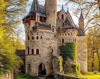 Fairytale Stone Castle Wall Art | Enchanted Medieval Fortress | Fantasy Landscape Digital Download