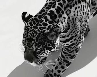 Black and White Leopard Art Print – Minimalist Wildlife Photography – Modern Animal Wall Decor – Digital Download