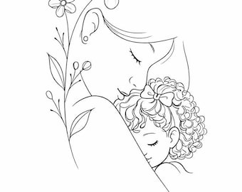 Mother and Child Line Art, Minimalist Floral Illustration, Nursery Wall Art (Digital Download)