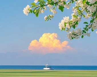 Spring Blossom Road Print, Coastal Landscape Wall Art, Scenic Drive Poster (Digital Download)