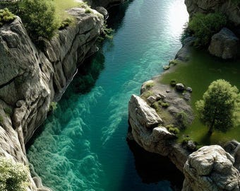 Emerald Canyon Landscape Art – Mystical River Valley Print (Digital Download)