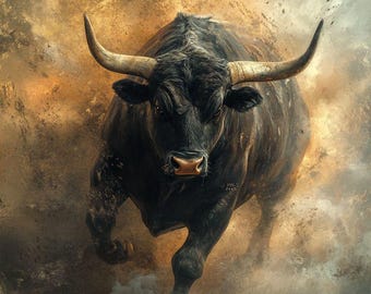 Abstract Black Bull Canvas Print, Rustic Home Decor (Digital Download)