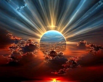 Dramatic Sunset Ocean Print, Celestial Fantasy Sky Wall Art (Digital Download)