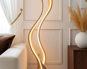 Lámpara de pie LED moderna PNG, decoración minimalista con luz ondulada, lámpara de pie contemporánea, decoración de lujo para el hogar, descarga digital