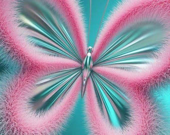 Abstract Butterfly Print, Pink Teal Metallic Texture, Futuristic Wall Art (Digital Download)