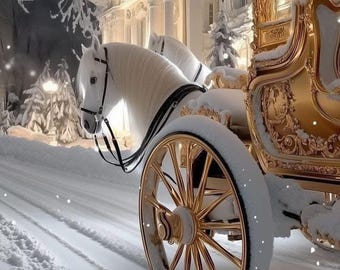 Winter Palace Golden Carriage Print | Holiday Scene (Digital Download)