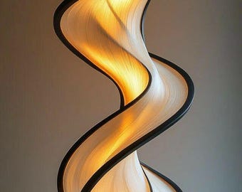 Lámpara de pie abstracta moderna PNG, diseño de luz LED en espiral, decoración de lámpara de lujo minimalista, arte de iluminación contemporánea, descarga digital
