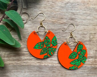 Monstera Adansonii Painted Hoops | Painted Plants | Plant Earrings | Boho Earrings Handmade | Boho Hoop Earrings | Plant Jewelry