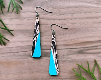 Blue Painted Dangles | wooden earrings | minimalist jewelry | painted earrings wood | painted jewelry