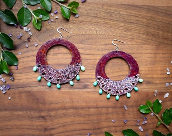 Hand Painted Earrings Wood | hoop earrings | boho jewelry | artsy gifts | artsy earrings | distressed art | distressed jewelry