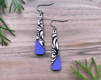 Purple Painted Dangles | wooden earrings | minimalist jewelry | painted earrings wood | painted jewelry