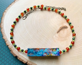 Abstract Paint Drip Necklace, boho jewelry, artsy jewelry, gifts for her, natural stones