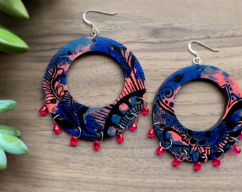 Hand Painted Earrings Wood | hoop earrings | boho jewelry | artsy gifts | artsy earrings | henna art | artsy jewelry