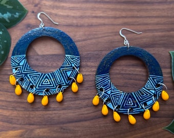 Hand Painted Earrings Wood | hoop earrings | boho jewelry | artsy gifts | artsy earrings | distressed art | distressed jewelry