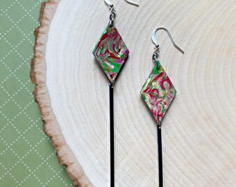 Tie-Dye Dangles - Extra Long, painted earrings, wooden earrings for women, long dangle statement earrings, gifts for her , artsy jewelry