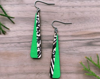 Green Painted Dangles | wooden earrings | minimalist jewelry | painted earrings wood | painted jewelry
