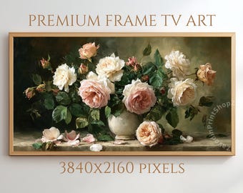 Arte de TV con marco floral vintage: elegante arte de pared estilo cottagecore (descarga digital)