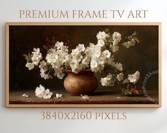 Arte de TV con marco floral vintage: Naturaleza muerta de Dark Academia (Descarga digital)