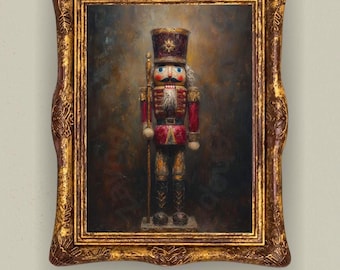 Vintage Nutcracker Christmas Painting, Holiday Wall Art (Digital Download)
