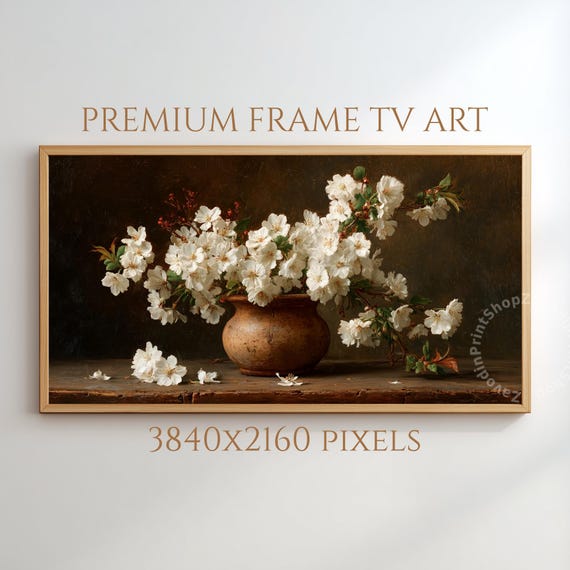 Vintage Floral Frame TV Art – Dark Academia Still Life (Digital Download)