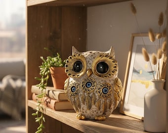 Handmade Owl Sculpture, Evil Eye Figurine, Boho Dreamcatcher Accents