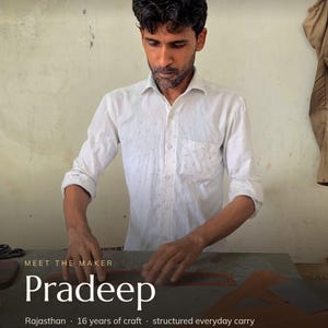 Pradeep, the Jeengar artisan who made the Osian Mobile Sling, at his bench in Rajasthan