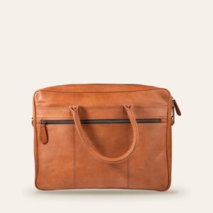 The Sonar Briefcase, handcrafted real leather laptop briefcase by Jeengar, front view