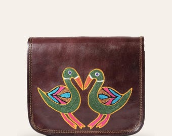 Sling Bag in Certified Real Leather with Antique-Brass Fittings, Moruda Sling