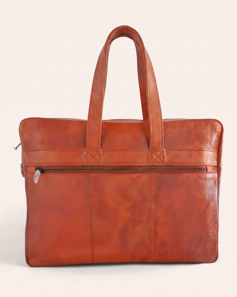The Mehrangarh Briefcase back view with the rear zip pocket