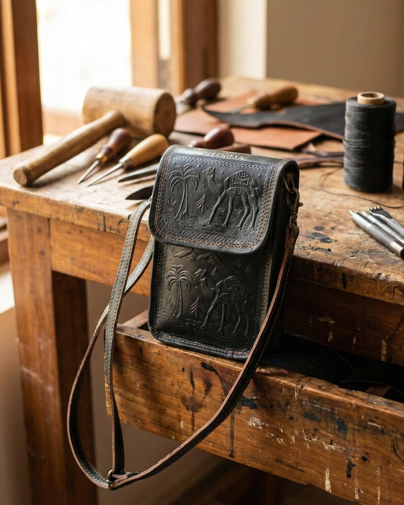 The Nagaur Sling in Dark Olive, a miniature heirloom sling by Jeengar