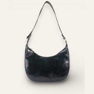 The Ranisar Shoulder Bag in Dark Olive, crescent leather shoulder bag, front view