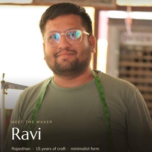 Ravi, the Jeengar artisan who made the Rajput Wallet, in the workshop in Rajasthan