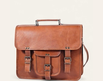 Leather Messenger Bag, Sun-Tanned Golden Tan Leather, Mewad Messenger