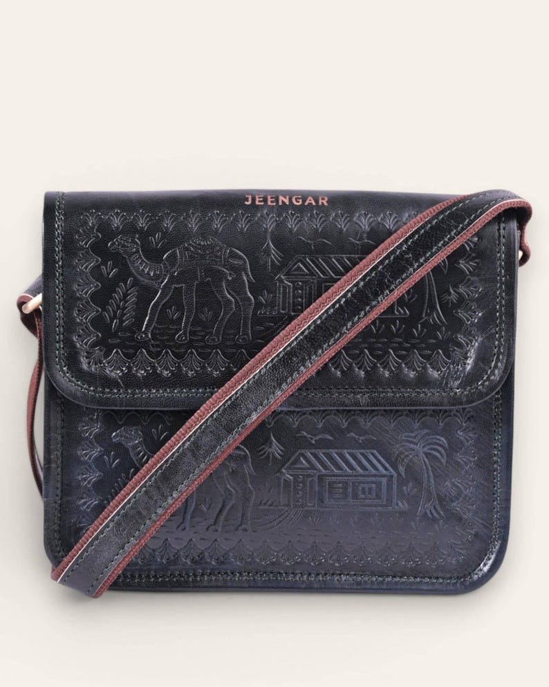 The Pushkar Sling in Dark Olive, a modern heirloom sling bag